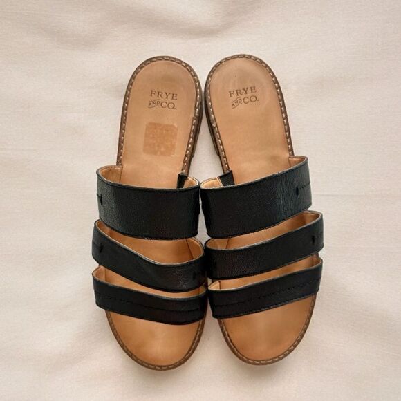 Frye & Co. Evie 3 Band Slide Leather Sandals Black Size 6.5 - Picture 6 of 10